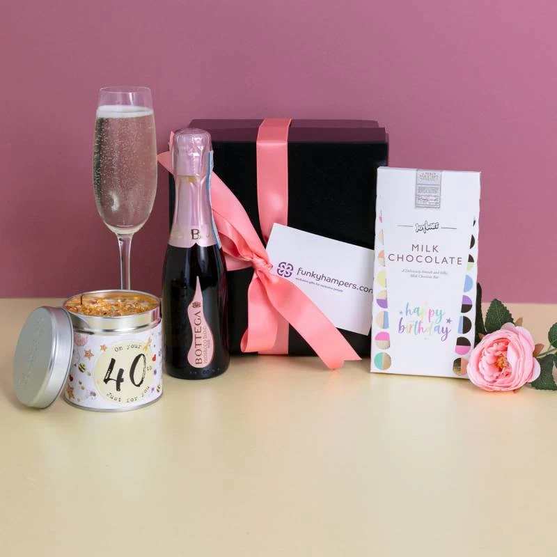 40th Birthday Pink Prosecco And Candle Gift
