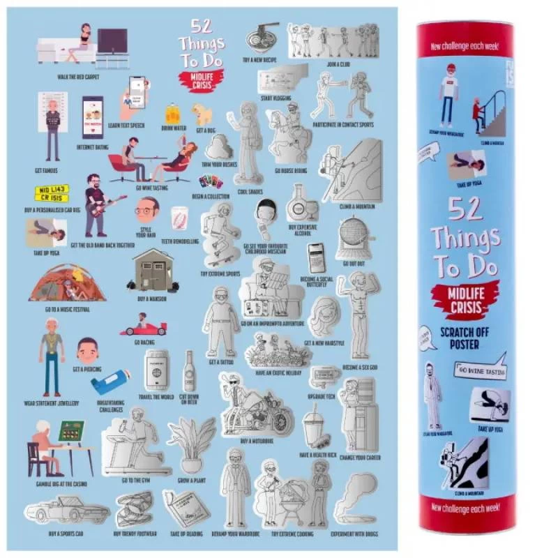 52 Things To Do In A Midlife Crisis Scratch Off Poster