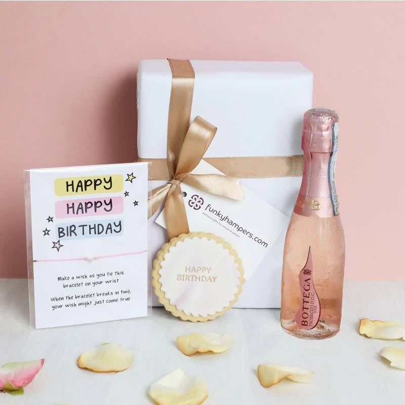 Happy Birthday Prosecco, Biscuit And Bracelet Gift Box
