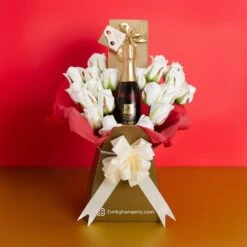 Prosecco And White Roses Belgian Chocolate Bouquet