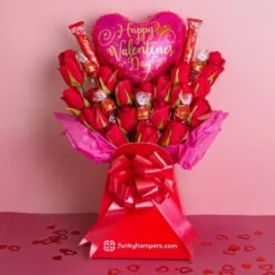 Red Roses And Lindor Valentines Day Chocolate Bouquet