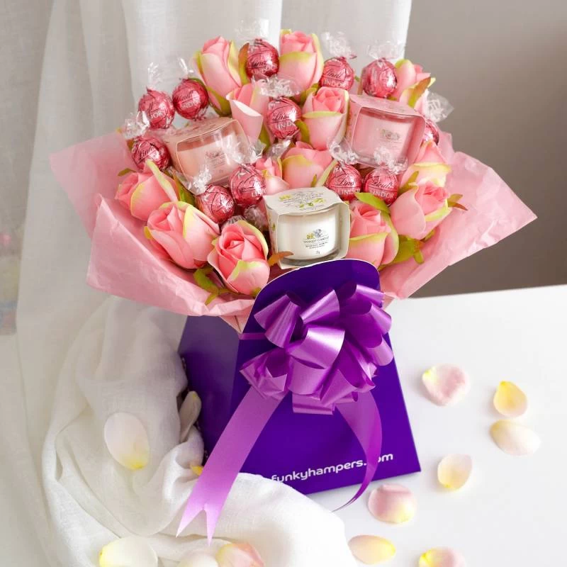 Yankee Candle And Pink Lindor Bouquet