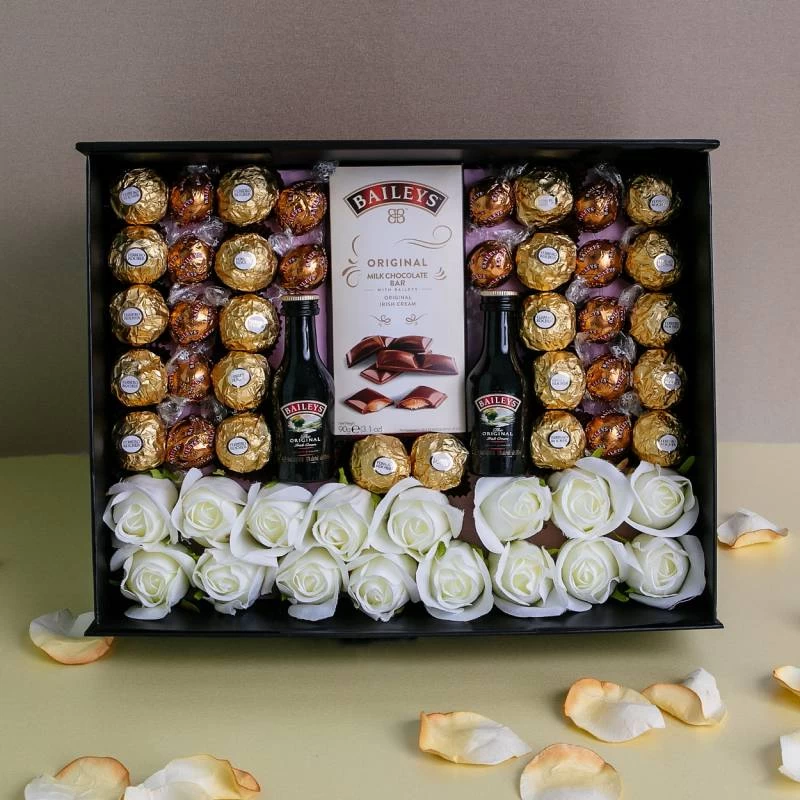Luxury Baileys Lovers Hamper With White Roses And Chocolates