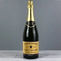 Personalised Black And Gold Label Bottle Of Champagne