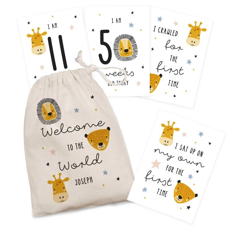Personalised Zoo Milestone Cards In Drawstring Bag - Image 2