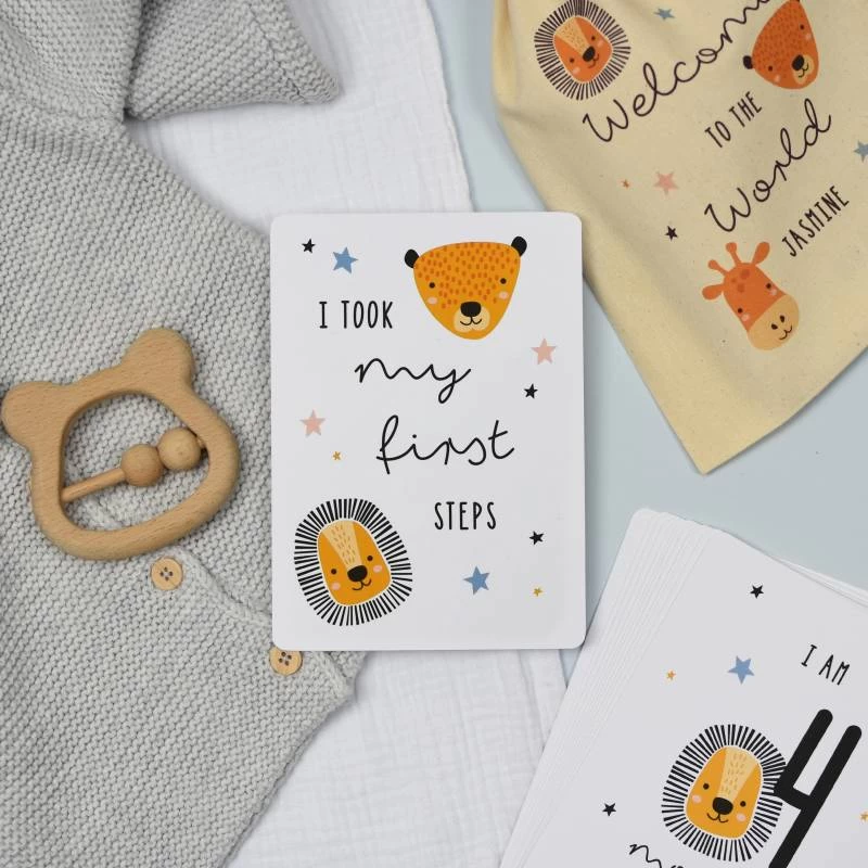 Personalised Zoo Milestone Cards In Drawstring Bag - Image 3