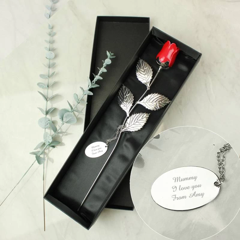 Personalised Free Text Silver Plated Red Rose - Image 3