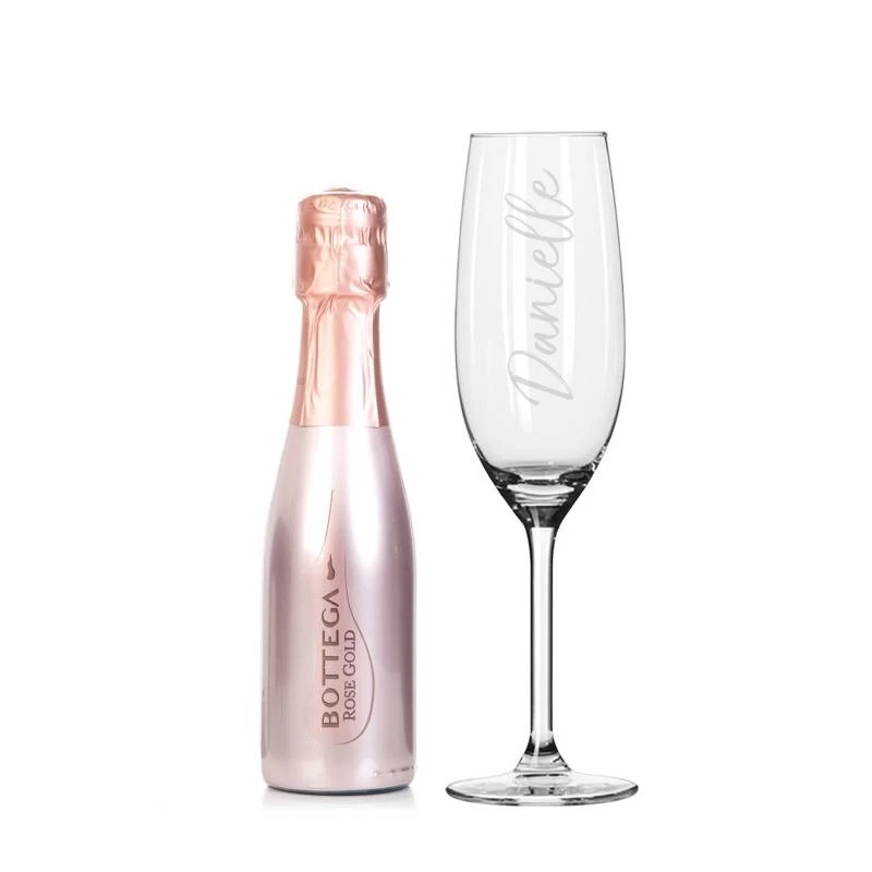 Personalised Name Only Flute & Mini Rose Bottega Prosecco Set - Image 3