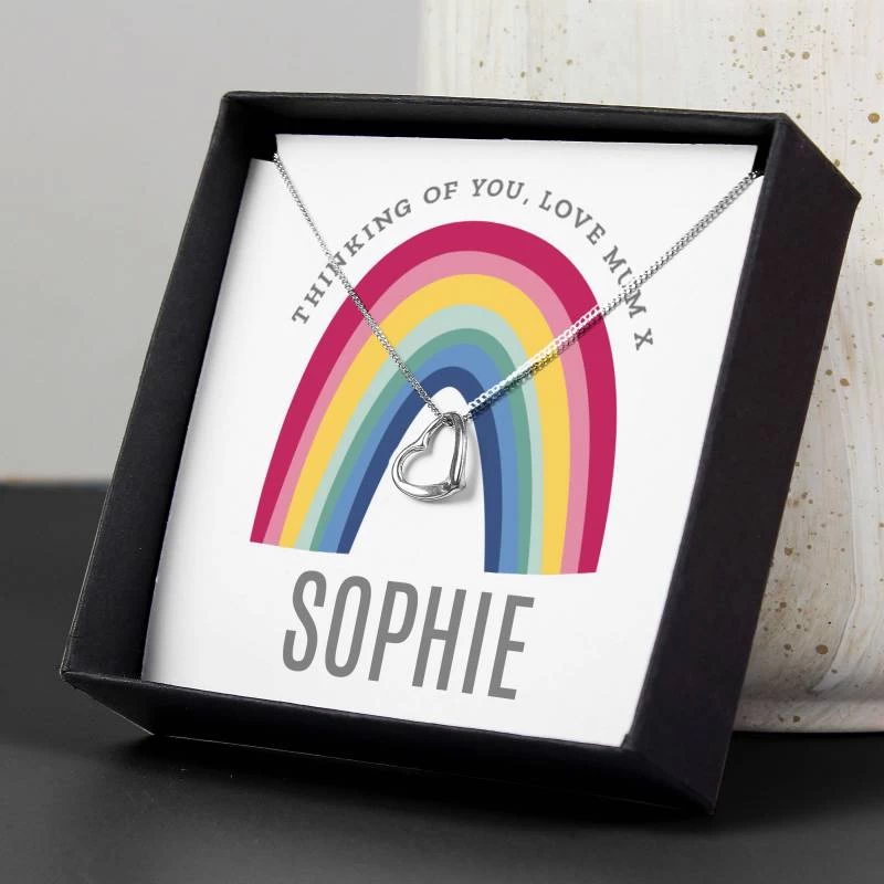 Personalised Rainbow Sentiment Silver Tone Necklace And Box - Image 2