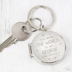 Personalised You Mean The World To Me Round Photo Keyring
