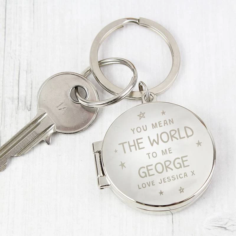 Personalised You Mean The World To Me Round Photo Keyring
