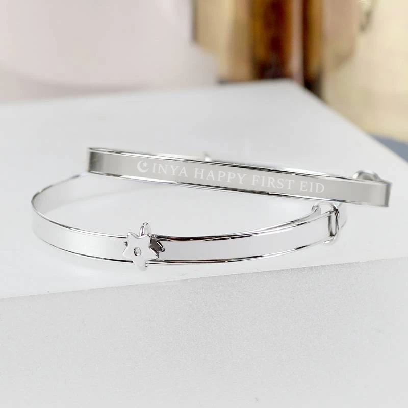 Personalised Eid Sterling Silver Childs Expanding Diamante Star Bracelet - Image 2