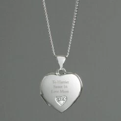 Personalised Sterling Silver And Cubic Zirconia Heart Locket Necklace