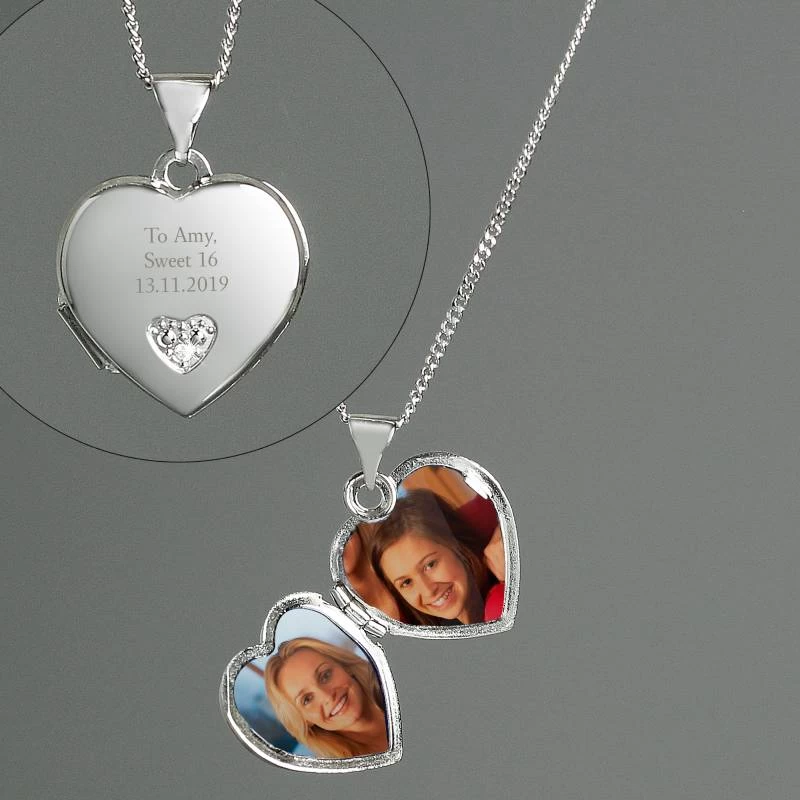 Personalised Sterling Silver And Cubic Zirconia Heart Locket Necklace - Image 2