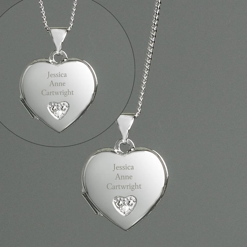 Personalised Sterling Silver And Cubic Zirconia Heart Locket Necklace - Image 3