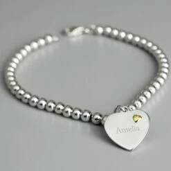 Personalised Sterling Silver And 9ct Gold Heart Bracelet