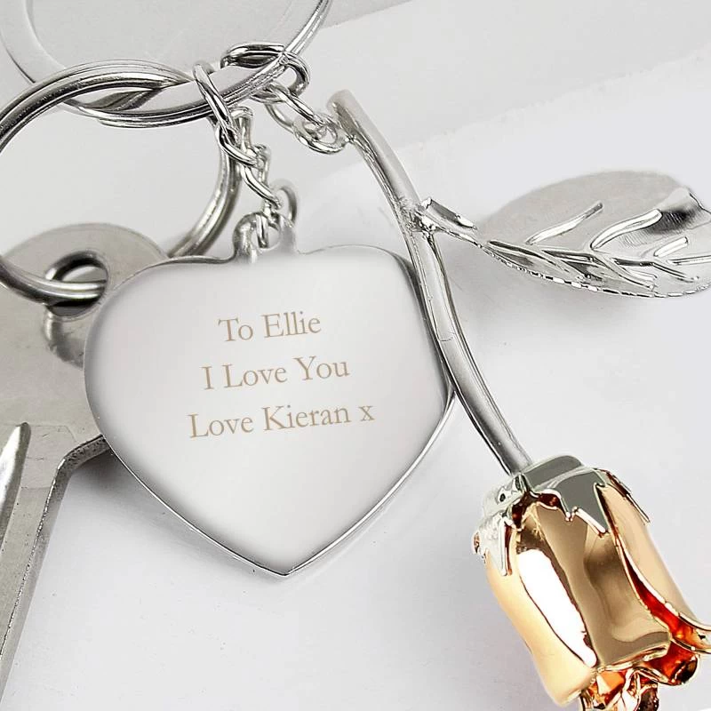 Personalised Silver Plated Rose Gold Rose Keyring - Image 2