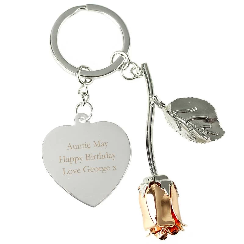 Personalised Silver Plated Rose Gold Rose Keyring - Image 3