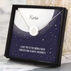 Personalised Sentiment Moon & Stars Sterling Silver Necklace And Box