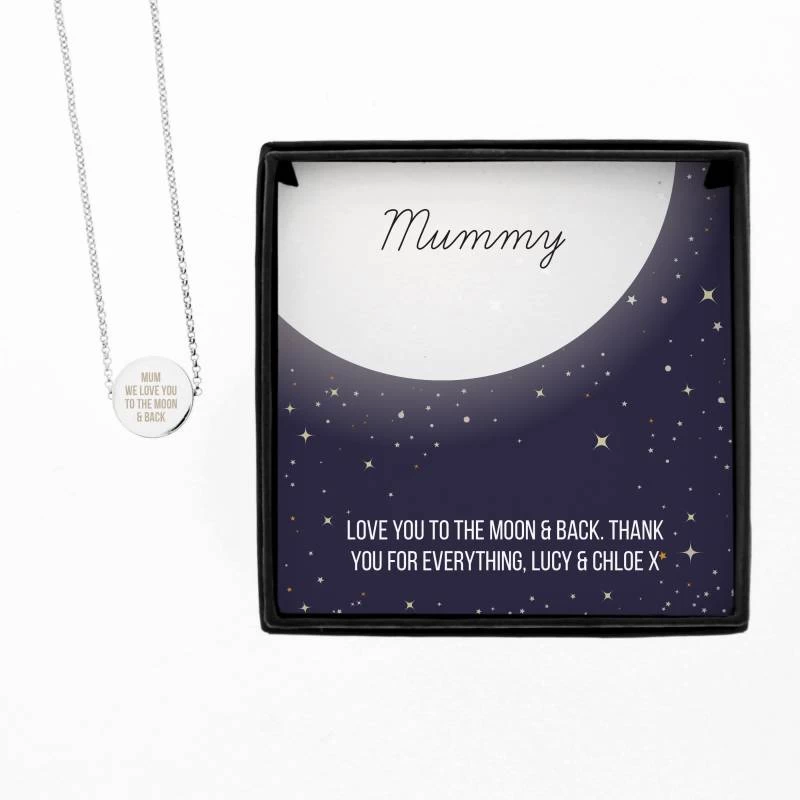 Personalised Sentiment Moon & Stars Sterling Silver Necklace And Box - Image 2