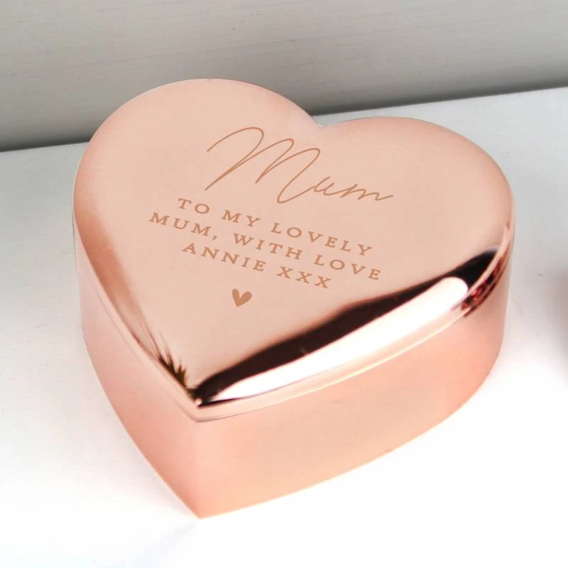 Personalised Free Text Rose Gold Heart Trinket Box - Image 2