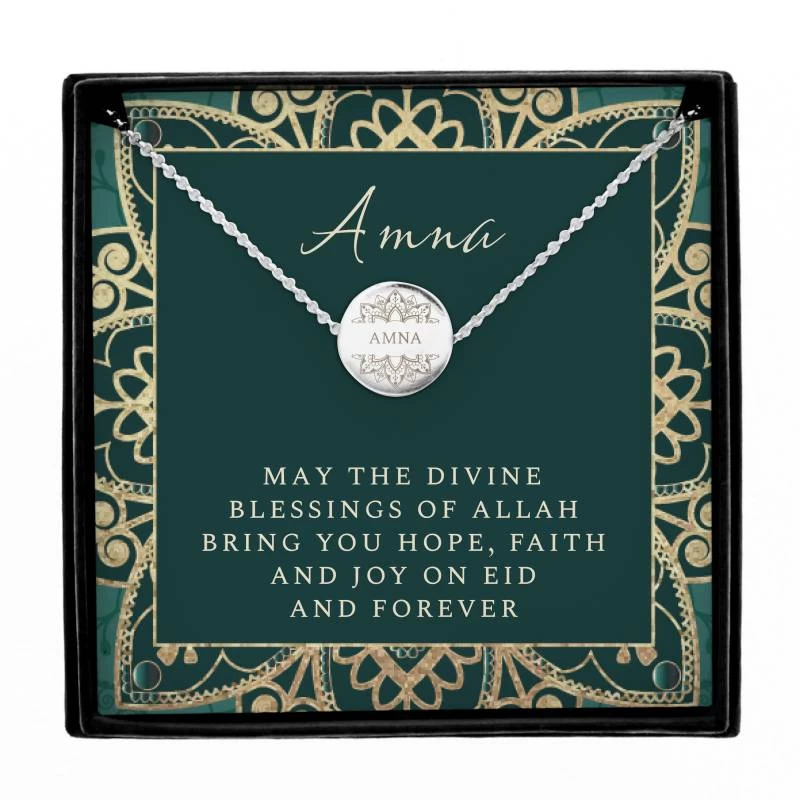 Personalised Sentiment Eid Moon & Star Sterling Silver Necklace And Box - Image 3