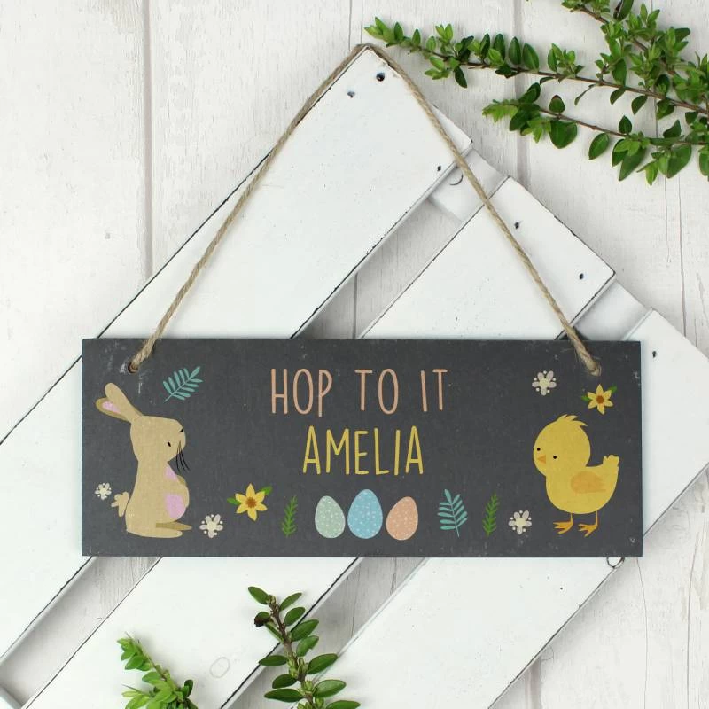 Personalised Easter Bunny & Chick Slate Door Plaque - Image 3