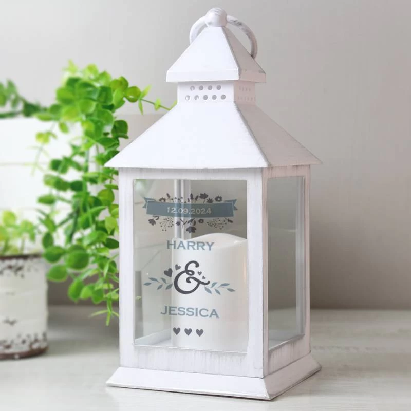 Personalised Couple's Floral White Lantern - Image 3