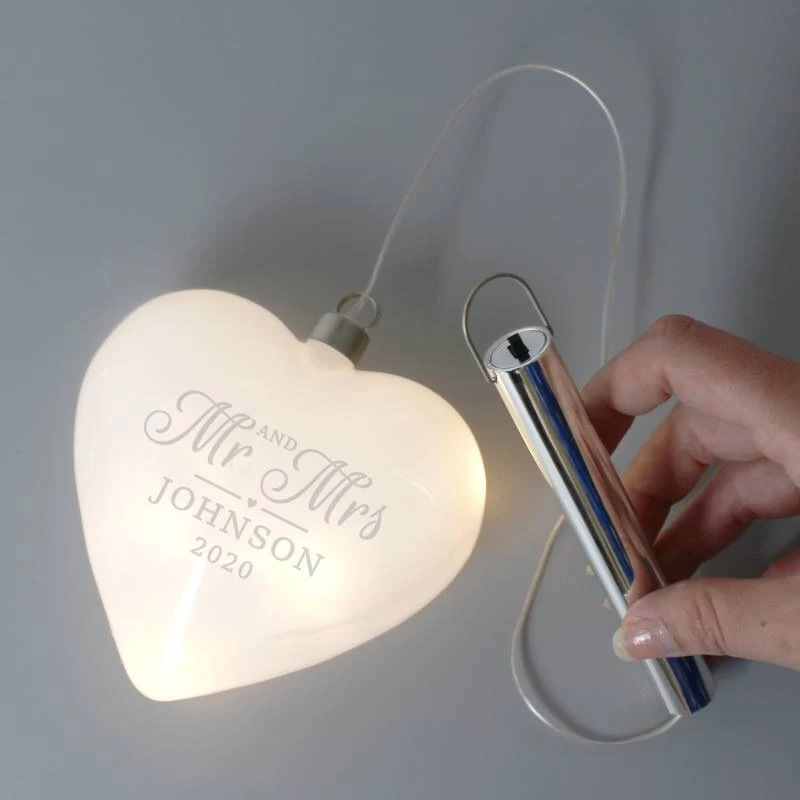 Personalised Mr & Mrs LED Hanging Glass Heart - Image 2