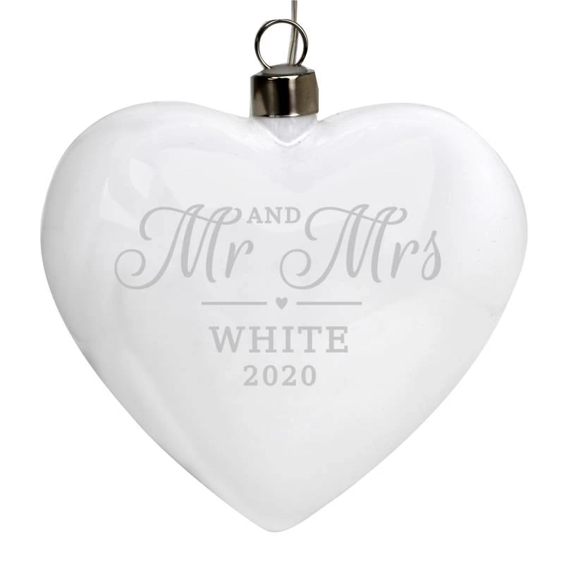 Personalised Mr & Mrs LED Hanging Glass Heart - Image 3
