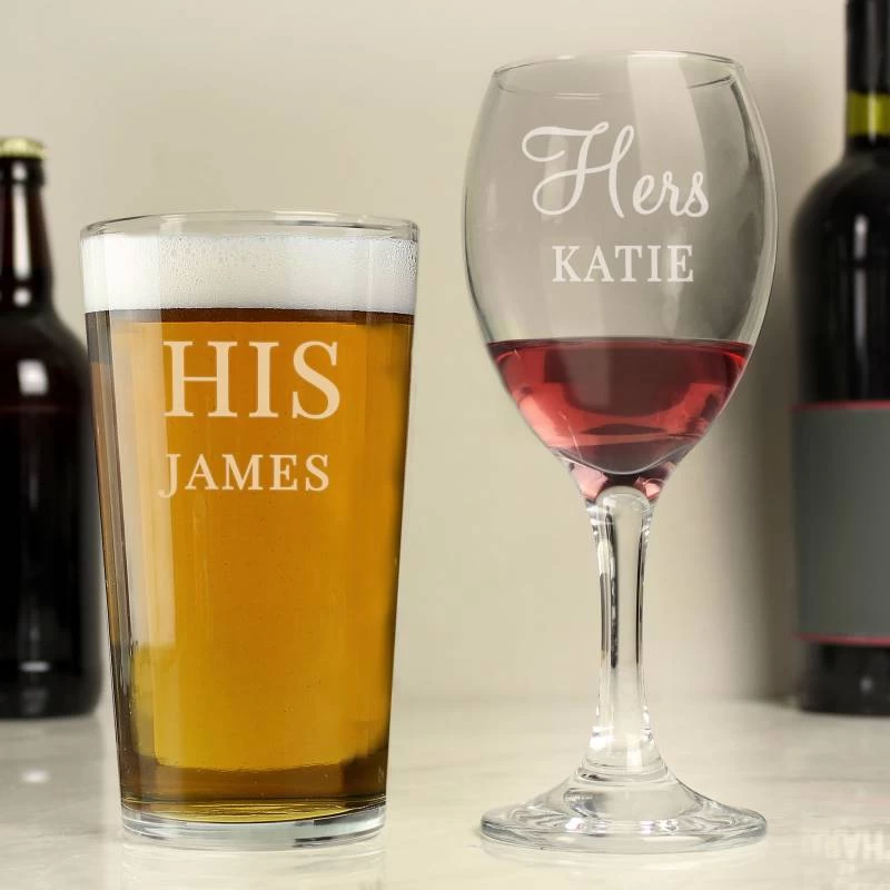 Personalised His & Her Pint And Wine Glass Set - Image 2