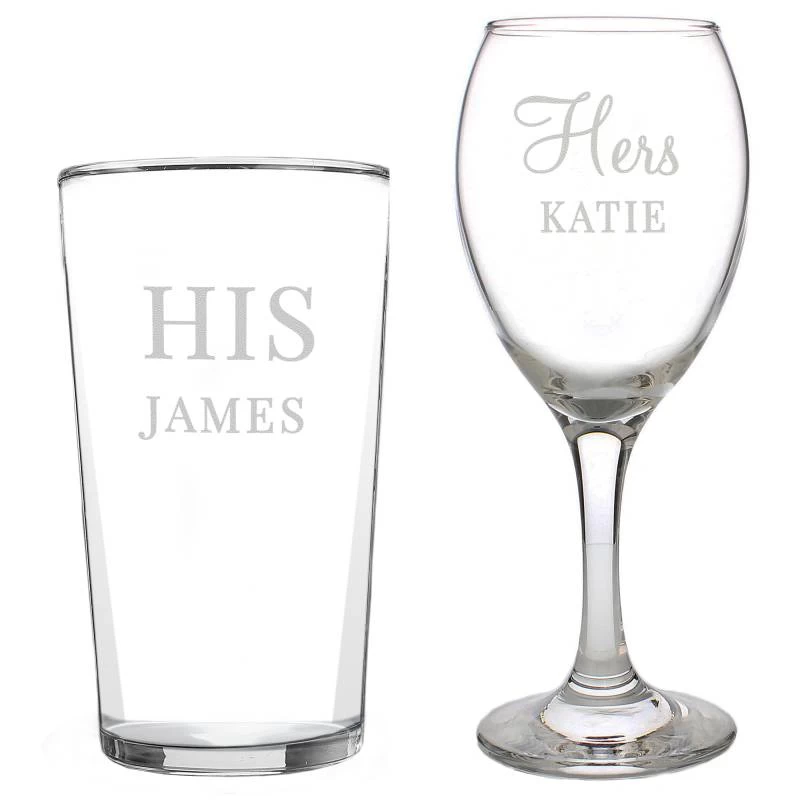 Personalised His & Her Pint And Wine Glass Set - Image 3