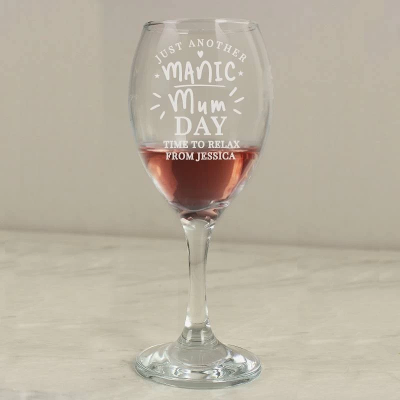 Personalised Manic Mum Day Wine Glass - Image 2