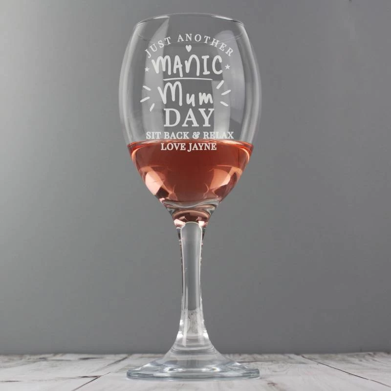 Personalised Manic Mum Day Wine Glass - Image 3