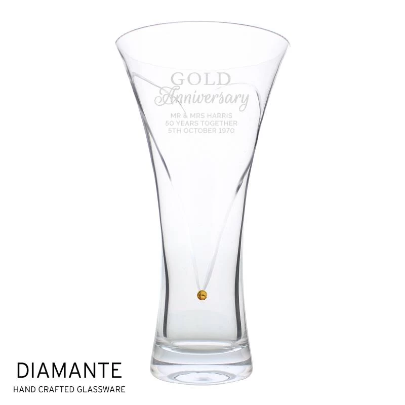 Personalised Gold Anniversary Large Hand Cut Diamante Heart Vase With Swarovski Elements - Image 2