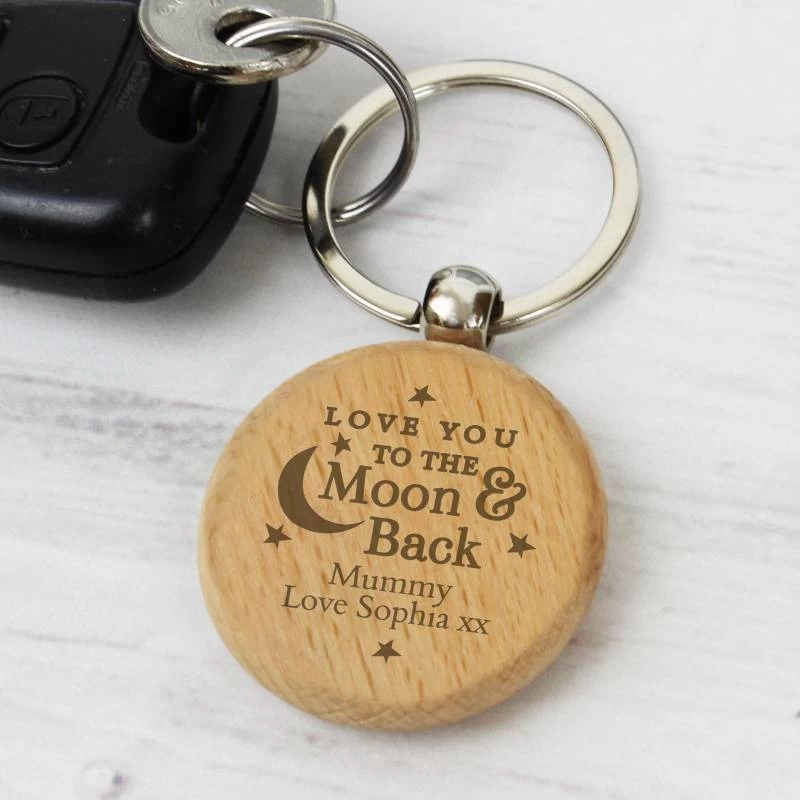 Personalised Moon & Back Wooden Keyring - Image 2