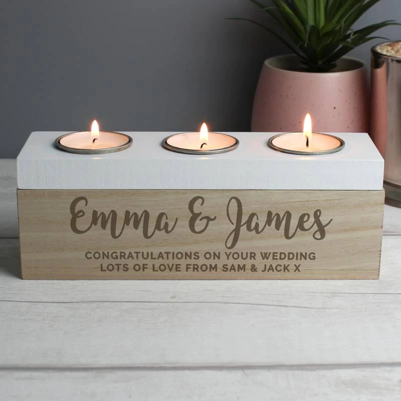Personalised Married Couple Triple Tea Light Box