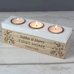 Personalised Floral Triple Tea Light Box