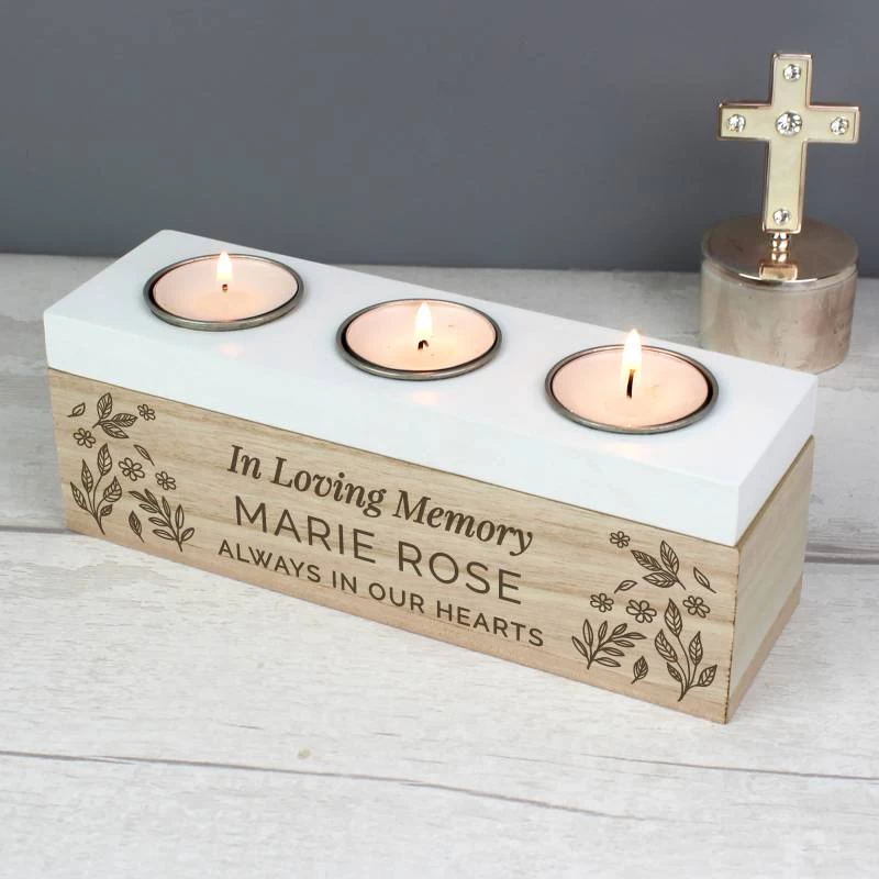 Personalised Floral Triple Tea Light Box - Image 3