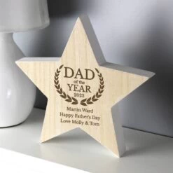 Personalised Dad Of The Year White Wooden Star