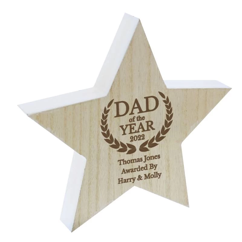 Personalised Dad Of The Year White Wooden Star - Image 2