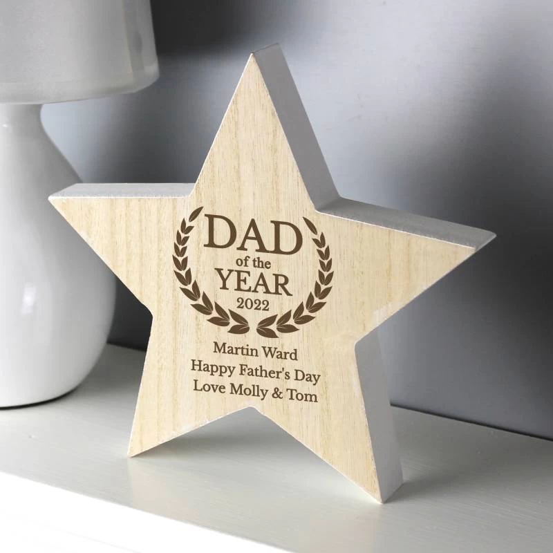 Personalised Dad Of The Year White Wooden Star