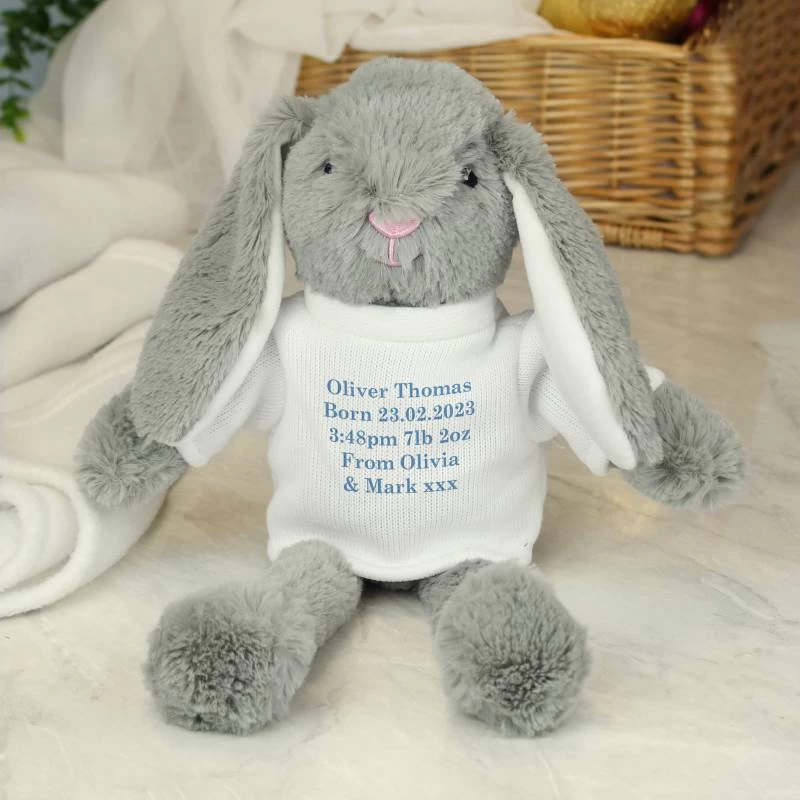 Personalised Message Bunny - Blue Embroidery - Image 3