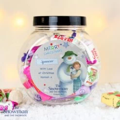 Personalised Snowman And Snowdog Sweet Jar