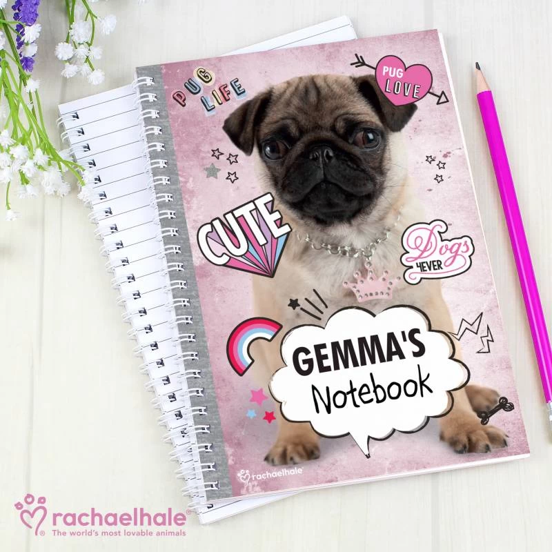 Personalised Rachael Hale Doodle Pug A5 Notebook - Image 2
