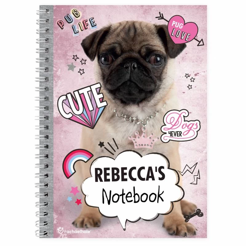 Personalised Rachael Hale Doodle Pug A5 Notebook - Image 3