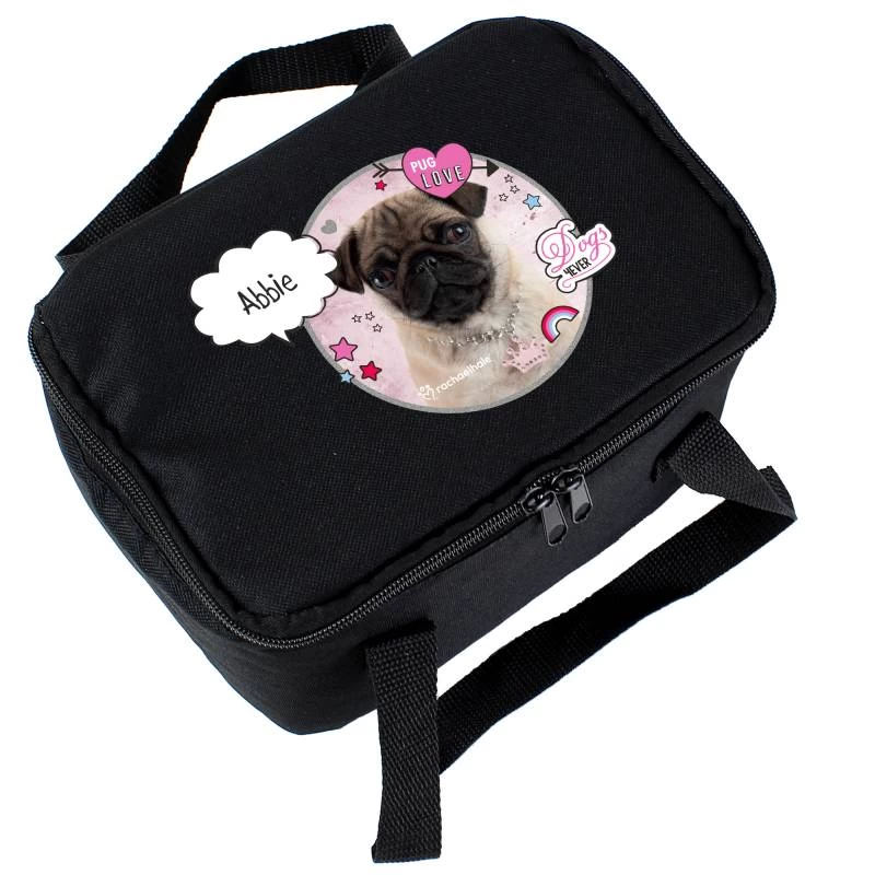 Personalised Rachael Hale Doodle Pug Black Lunch Bag - Image 2