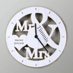 Personalised Mr & Mrs Shape Wooden Clock