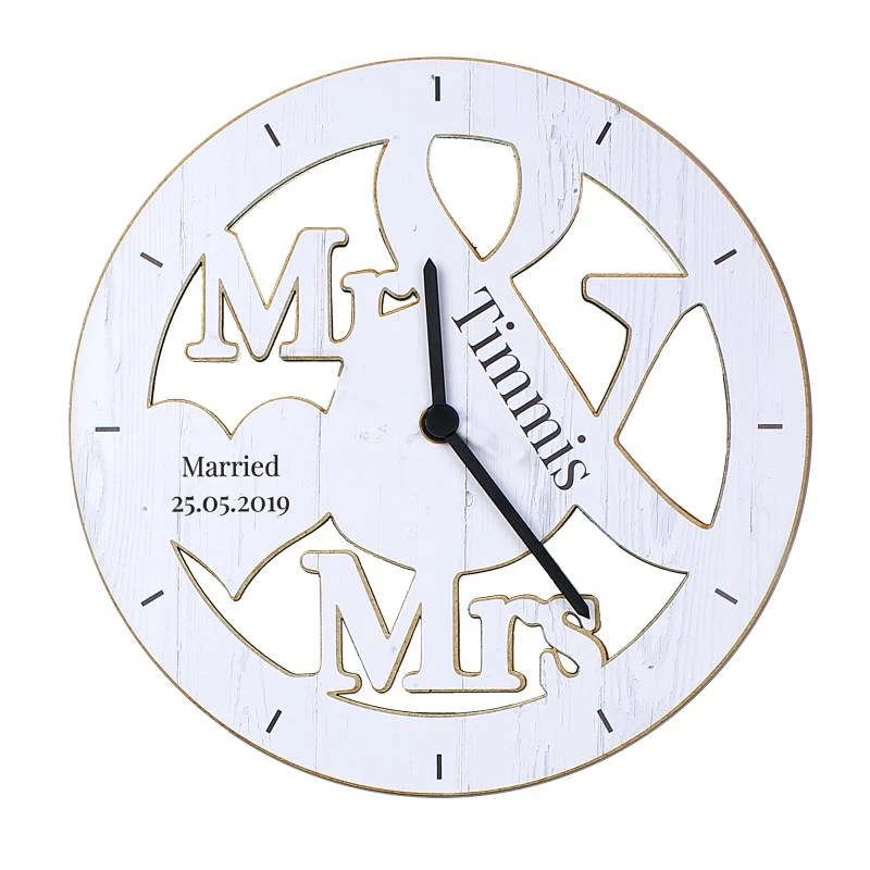 Personalised Mr & Mrs Shape Wooden Clock - Image 3