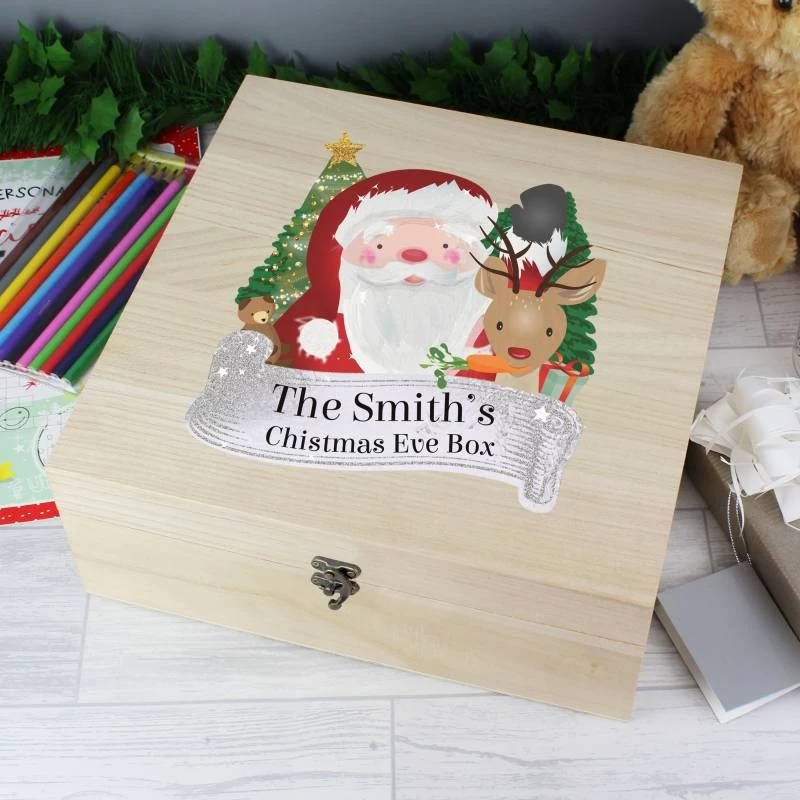 Personalised Colourful Santa Large Wooden Christmas Eve Box - Image 2